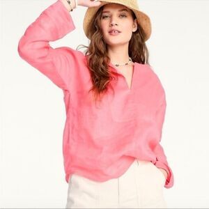 J. Crew Breathable Tea Rose Pink 100% Ramie Long Sleeve Tunic Top Blouse Small